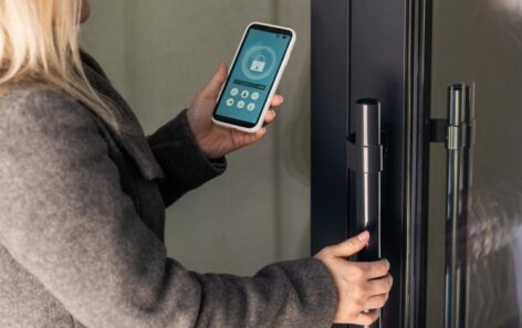 Woman Using Access Control Security System