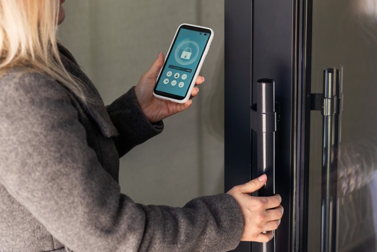 Woman Using Access Control Security System